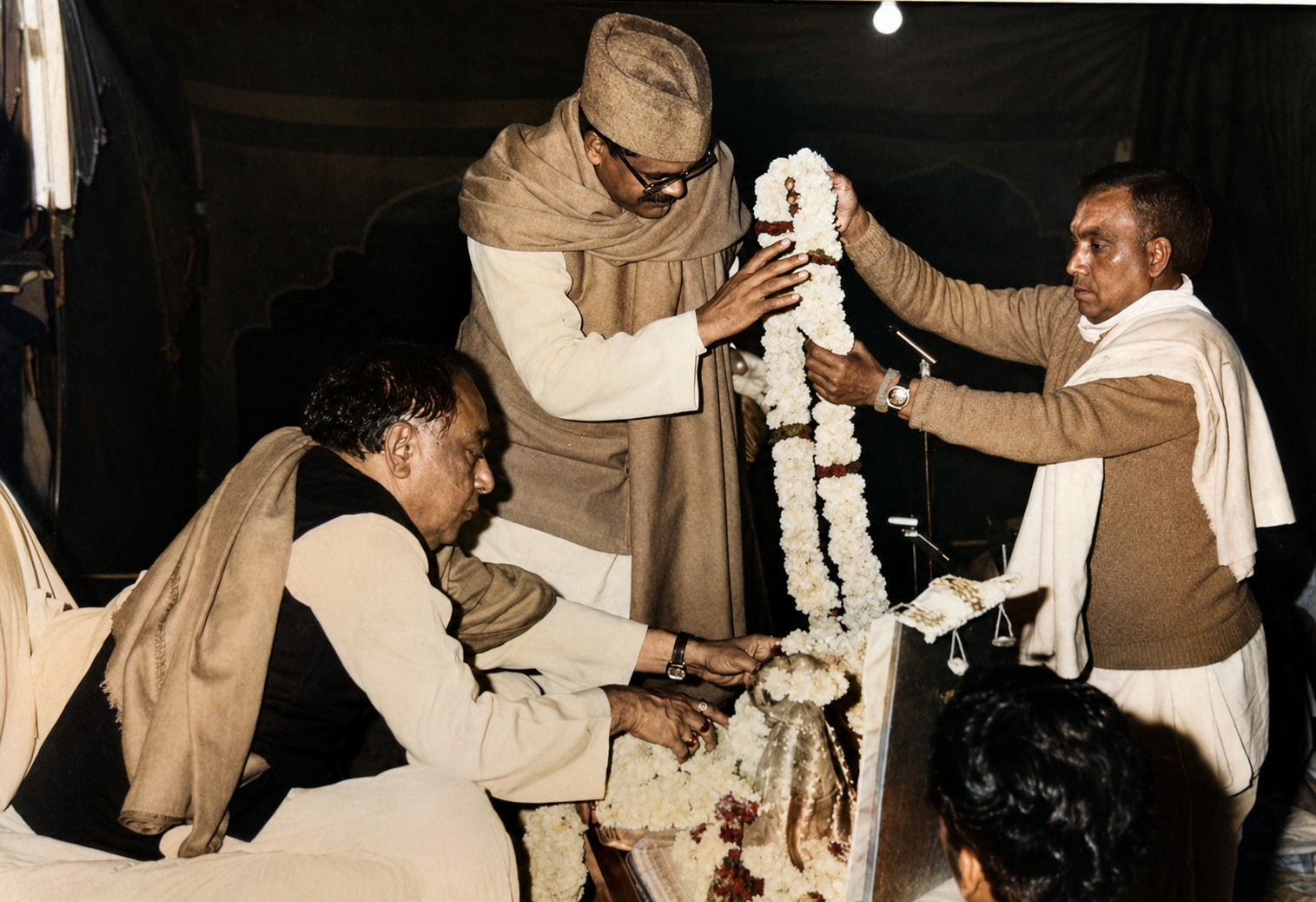 A garlanding ceremony during an evening function