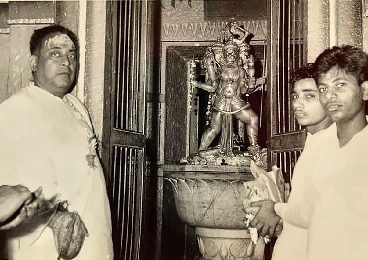 Darshan at a temple, before Bhagwan Narasimha