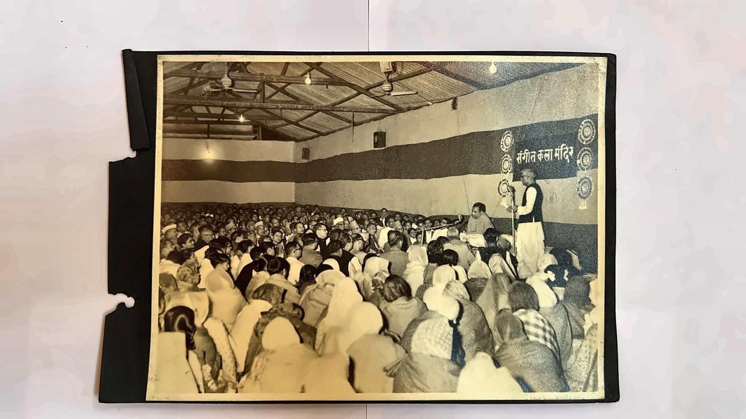 Addressing a public gathering at the Sangeet Kala Mandir